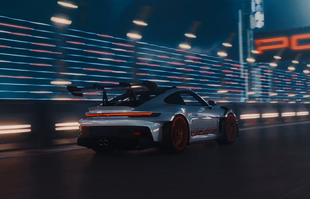 Automotive CGI visual of a sports car in a city environment