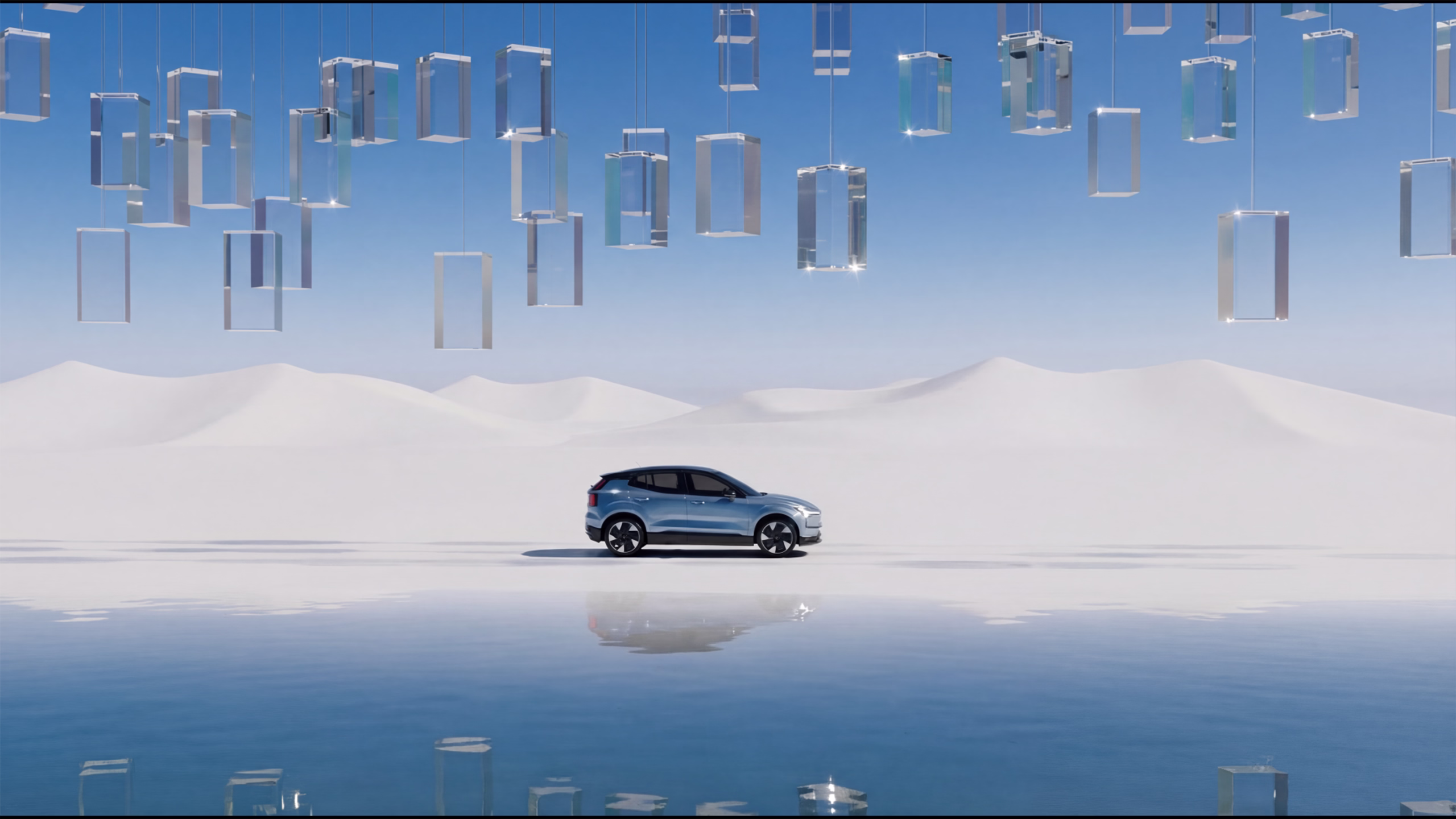 Volvo electric car CGI scene in a futuristic landscape